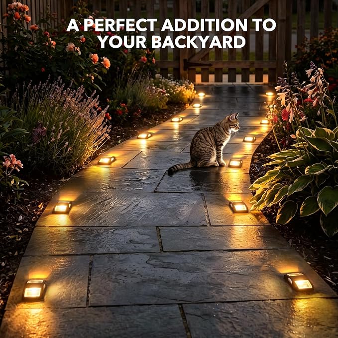 AGPTEK Solar Driveway Lights 4 Pack, Outdoor Deck Dock Marine Waterproof | LED Solar Powered Driveway Marker Lights for Warning Step, Sidewalk, Pathway, Garden, Yard (Warm White, Black)