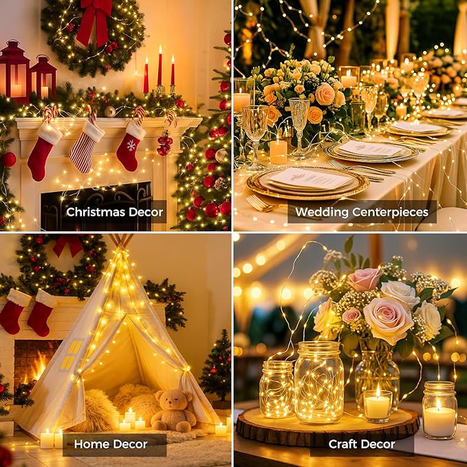 litogo 50 Pack 7FT 20 LED Fairy Lights Battery Operated, 3 Lighting Modes, Bulk Mini Twinkle String Lights Waterproof Silver Wire for Weddings Mason Jars Party Christmas Decorations-Warm White