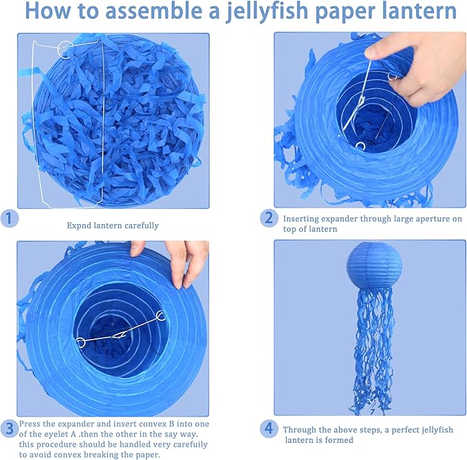 ADLKGG Hanging Jelly Fish Paper Lanterns, Pink Purple Blue White Paper Lanterns for Mermaid Theme Party Under The Sea Ocean Birthday Decorations, Set of 5