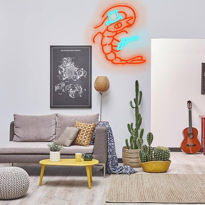 Cowboy Shrimp Neon Sign for Wall Decor Lobster Cowboy LED Light Sign Dimmable Seafood Light Up Sign For Man Cave Restaurants Pub Bar Bedroom Party