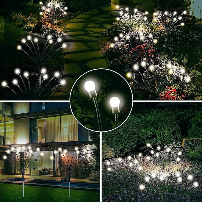 6 Pack Solar Firefly Lights Outdoor Swaying Garden Decor 48 LED Cool White | 2 Lighting Mode, Auto On/Off, Sway with Wind, Waterproof Solar lights Outdoor for Garden Yard Pathway Landscape Decorations