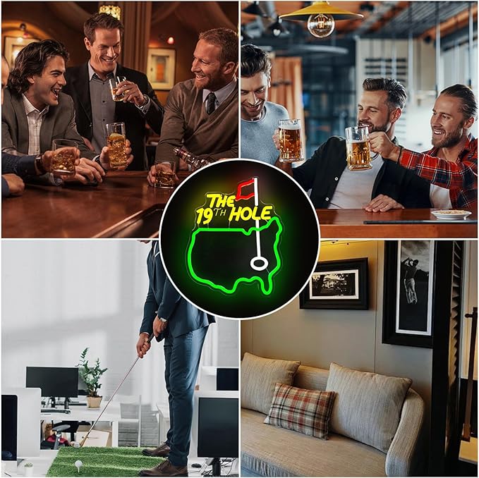 The 19th Hole Neon Sign Golf Neon Lights foe Wall Decor Bar Light Up Sign for Bar Man Cave Golf Club Sports LED Signs 19th Hole Neon Wall Sign Decoration Gifts for Golf Lovers