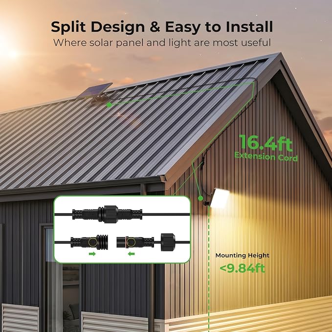 nipify Solar Lights Outdoor,3 Modes Solar Flood Lights Outdoor with Remote Control,IP65 Waterproof Solar Security Lights, 16ft Cable Solar Motion Lights for Outside Yard Garage Garden Dusk to Dawn