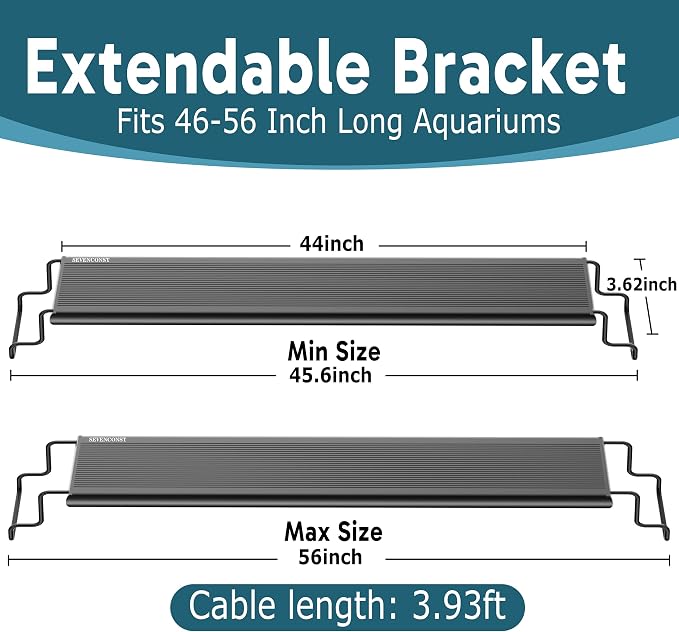 24/7 LED Aquarium Light with Remote for 46-56 Inch Plant & Fish Tank IP68, 12-Color & Gradient & Full Spectrum Light with Timer, Auto On/Off, Brightness, Extendable Brackets for Freshwater