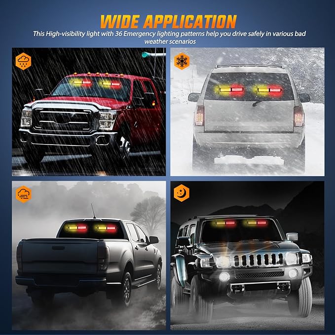 Nilight 40LED Amber Red Emergency Strobe Traffic Advisor Light Bar with Suction Cups Dash Safety Warning Hazard Flashing Lights Interior Front/Rear Windshield for Trucks Construction Vehicles | with Suction Cups Dash Safety Warning Hazard Flashing Ligh...