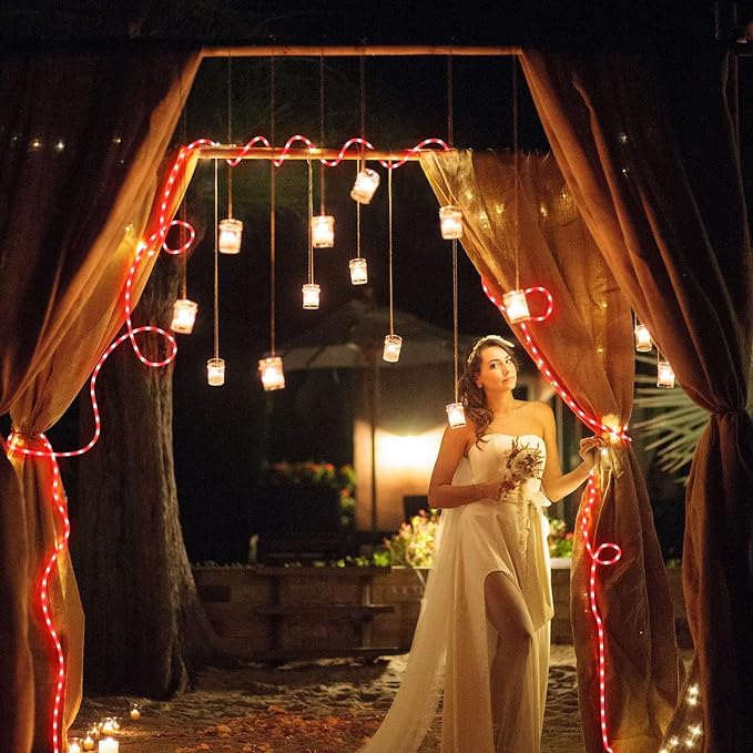 JMEXSUSS 2 Pack 100 LED 33ft Solar Rope Lights, Red Christmas Lights | 8 Modes, Outdoor Waterproof, for Halloween Christmas Tree Tent Gazebo Trampoline Walkway Pool Decor