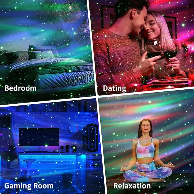 Northern Lights Projector, Aurora Star Galaxy Projector Night Light for Bedroom/Ceiling/Party with Bluetooth Speaker, Soothing Mood Northern Light Lamp for Kids, Adults, Gift Idea