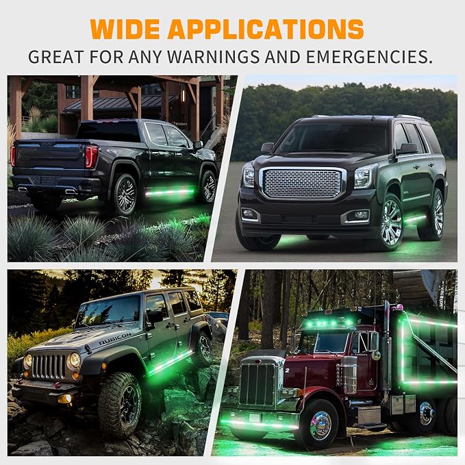 2PCS 70 inch Running Board Strobe Lights 864 LED Emergency Lights | Exterior Green White Flashing Warning Hazard Caution Safety Light Strip for Tow Plow Trucks Construction Vehicles Pickup