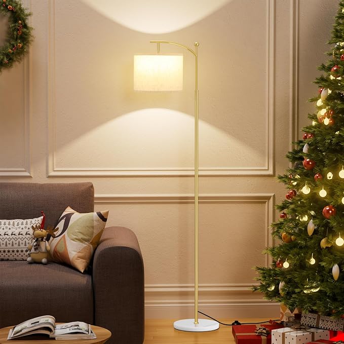 60" Floor Lamp for Living Room with 3 Color Temperatures, Gold Standing Lamp with White Marble Base, Modern Tall Lamp for Bedroom Office, 9W LED Bulb Included