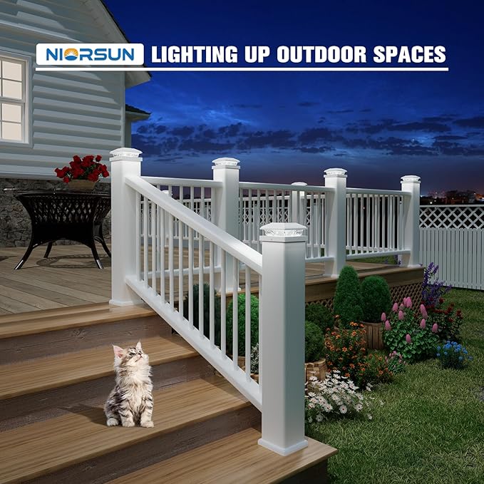 Solar Post Cap Lights,4x4 Post Solar Light,Cool White,20 Pack White | Fence Post Solar Lights for 4x4 Post Caps Wood Vinyl &5x5 Vinyl Post,IP64 Waterproof Solar Post Lights Outdoor for Deck