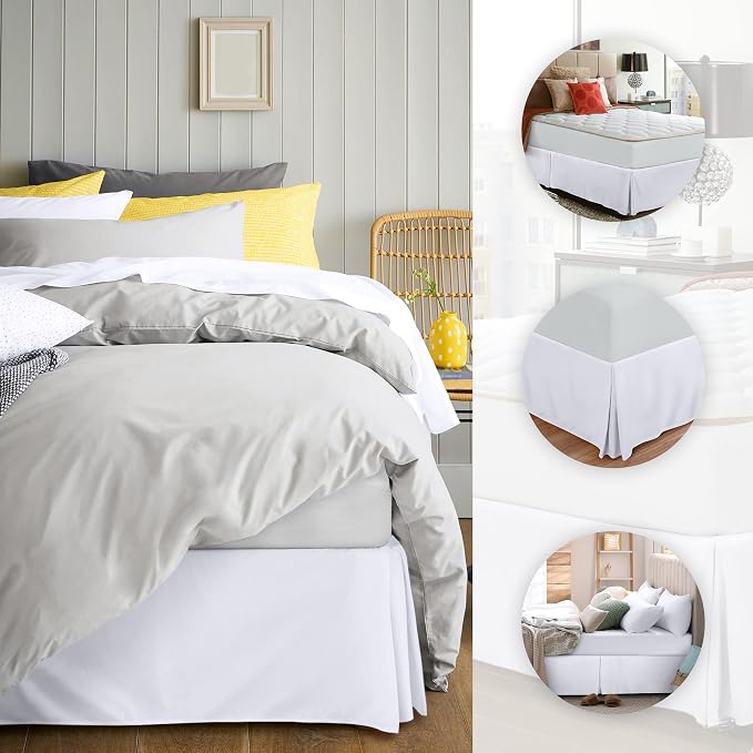 Utopia Bedding Valance Sheet Single - Soft Brushed Polyester-Microfibre - Pleated - Fits Under The Mattress & Down to The Floor - Base Bed Skirt (White)