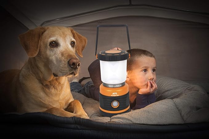 AYL LED Camping Lantern, Battery Powered LED 1800LM, 4 Camping Lights Modes, Perfect Lantern Flashlight for Hurricane, Emergency Light, Storm, Power Outages, Survival Kits, Hiking, Fishing, Tent, Home