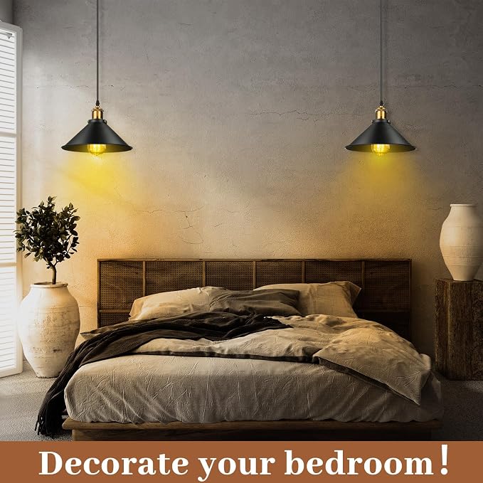 24 Pcs Industrial Pendant Light Vintage Metal E26 Base Hanging Light Rustic Dome Pendant Lamp Fixture Farmhouse Kitchen Hanging Ceiling Lamp for Dining Room Bedroom Hallway Bar (Black)
