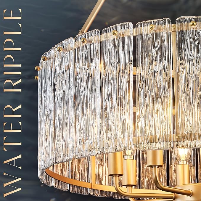 Gold Drum Chandelier 24.4" Modern Crystal Glass Chandeliers Luxury 8-Light Pendant Ceiling Chandelier Lighting for Dining Room Foyer Living Room Bedroom