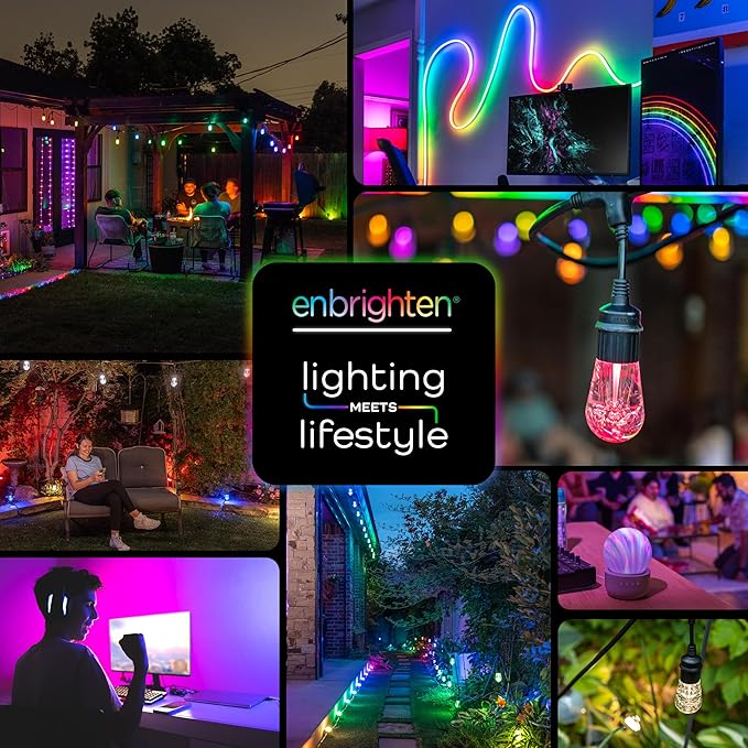 Enbrighten USB Powered RGB LED Light Strip, 12ft, Indoor LED Tape Light, Push Button, RGB, 76433