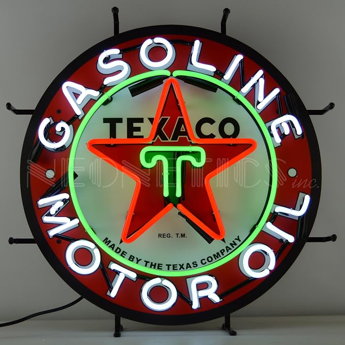5TXOIL Texaco Motor Oil Red White Green Neon Sign 24 X 24 Neon Sign, red, White and Green