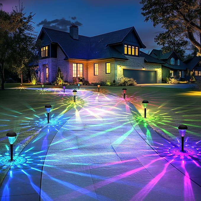Solar Lights Outdoor Waterproof for Pathway, 12 Pack Color Changing | Solar Pathway Lights, Garden Light for Yard Patio Driveway Walkway Lawn Landscape Lighting for Outdoor Decorations