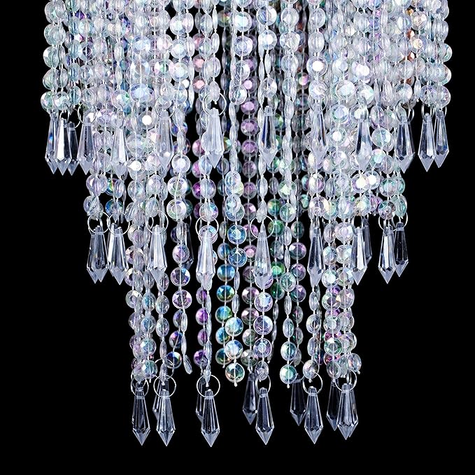 Sparkling Iridescent Beaded Chandeliers 8.6 inches Diameter for Wedding Centerpiece Living Room Bedroom Event Party Gold