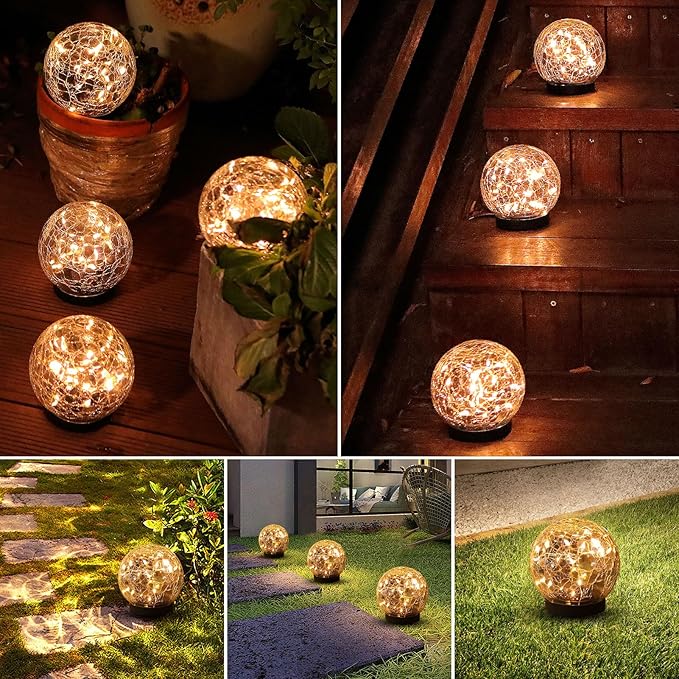 Solar Globe Lights Outdoor Waterproof-Solar Balls-Solar Garden Lights Orbs | Solar Globe Lights for Outside 6 Pack Cracked Glass Ball for Lawn Patio Yard Backyard Decorations