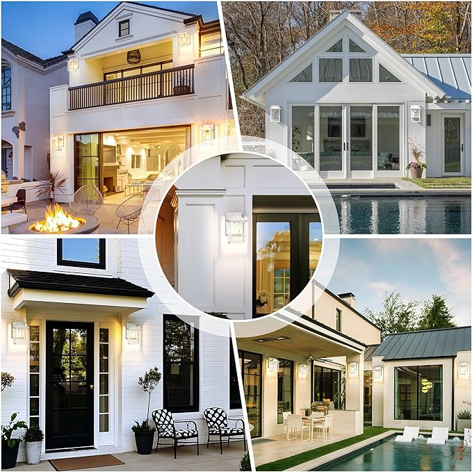 Outdoor Wall Lantern, Exterior Waterproof Wall Sconce Light Fixture, White Front Door Mounted Lighting with Glass, Anti-Rust Porch Lamp