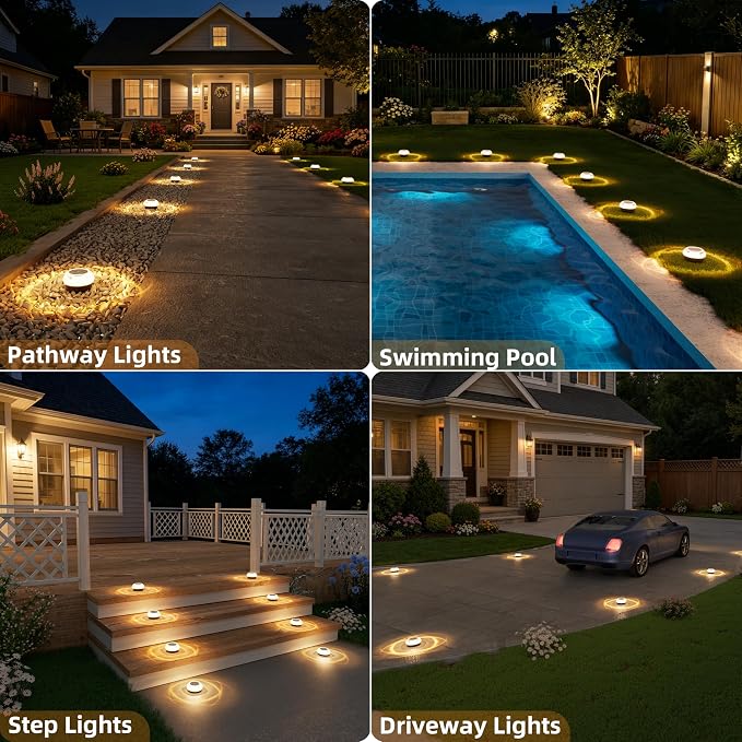 VOLISUN Mini Solar Pathway Lights Outdoor,3 Pack Flat Solar Ground Lights | IP67 Waterproof Solar Powered Disc Lights,Landscape Lighting for Garden Yard Walkway Luces Patio Driveway,Warm White