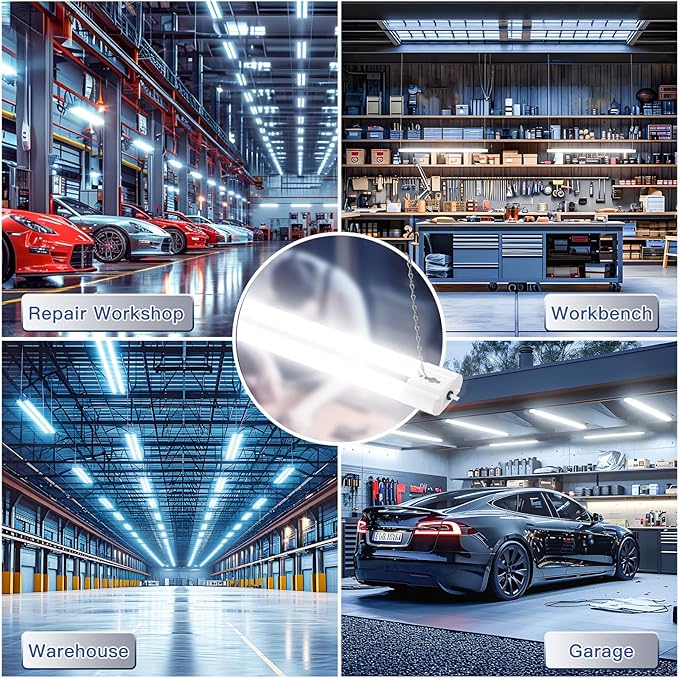 BBOUNDER 10 Pack Linkable LED Utility Shop Light, 4400 LM, Super Bright 6500K Cool Daylight, 4 FT Integrated Fixture for Garage, 40W Equivalent 250W, Surface + Suspension Mount, White