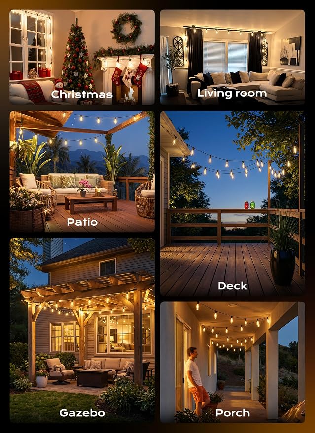 Minetom 100FT Outdoor String Lights with Remote, ST38 Patio Lights Dimmable | Waterproof LED Christmas Lights with 3 Modes, Shatterproof Connectable Outside Lights for Backyard Porch Deck Garden Decor