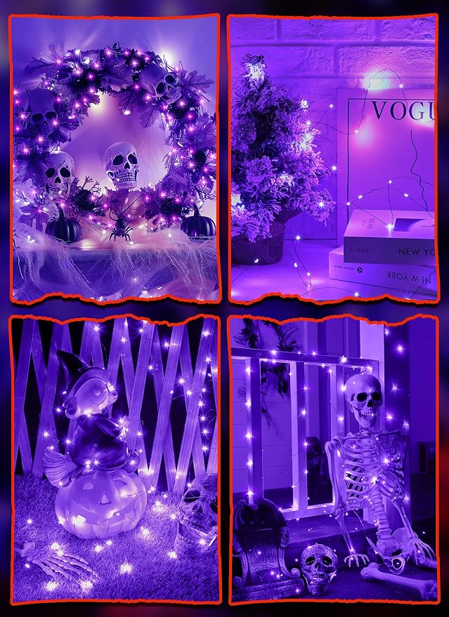 Minetom 5 Pack Battery Operated Fairy Lights, 7Ft 20 LED String Lights | Waterproof Firefly Lights with Timer 6 Hours On 18 Hours Off, Ideal for Indoor Outdoor Halloween Haunted Decor,Purple