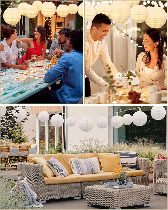 Treela 80 Pcs Paper Lanterns Chinese Japanese Lanterns for Wedding, 4'', 6'', 8'', 10'', 12'' Lamps for Ceiling Hanging Decor Spring Bridal Baby Shower Birthday Party Decorations Easter(White)