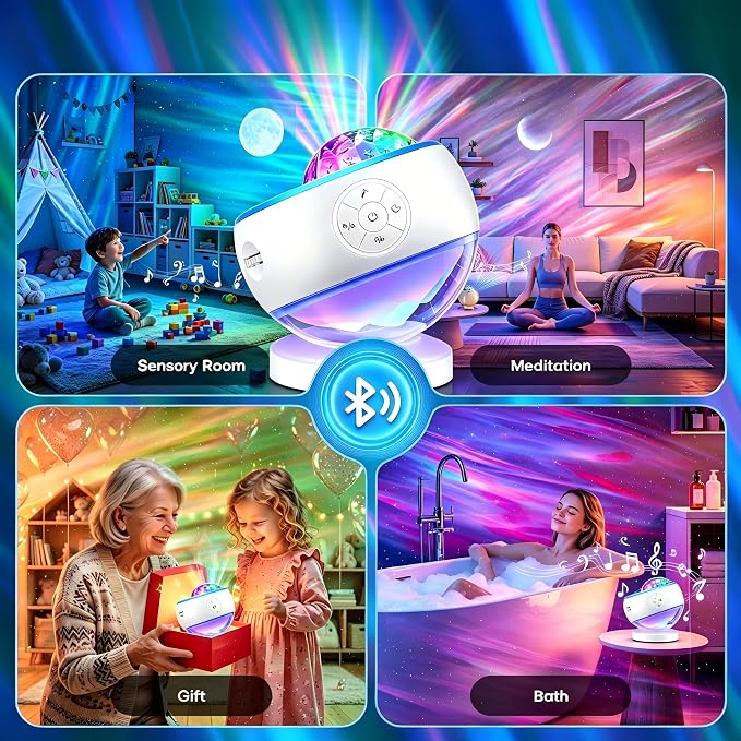 Galaxy Projector Sound Machine Aurora Night Light Projector with 30 Sounds,16 Colors Star Northern Lights Projector Bluetooth Speaker, Remote Timer Teen Gift Led Lights Mood Sensory Light for Autism