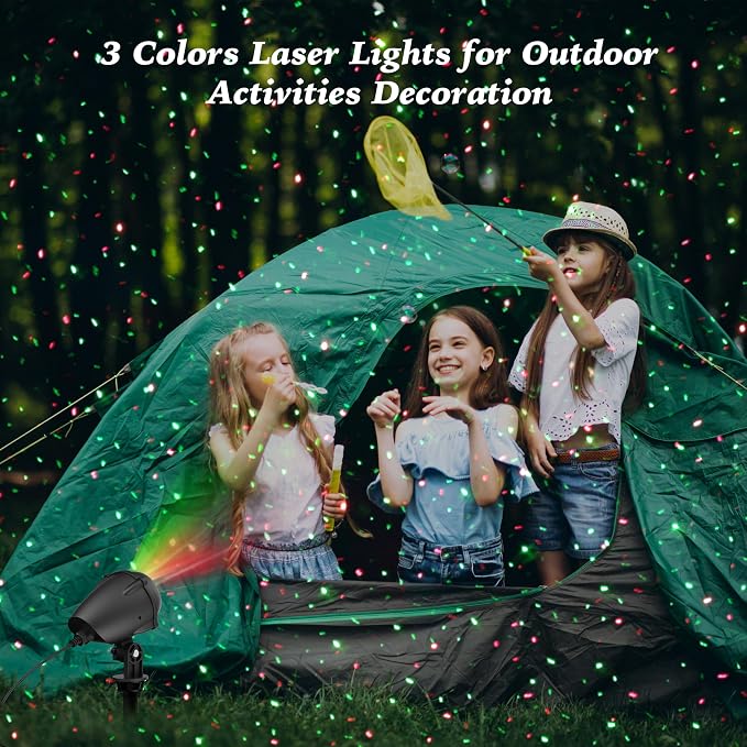 Christmas Laser Lights Projector Outdoor, AIRIVO RGB 3 Colors 11 Lighting Effects Projection Laser Light, Red Green Blue Star Light, Holiday Halloween Decor for Trees, Garden, Home, Landscape