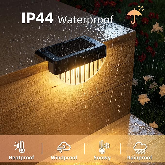 VOLISUN 8 Pack Solar Deck Lights Outdoor, Warm White LED Solar Step Lights for Outside, Waterproof Fence Light for Patio, Deck, Stairs, Yard, Pool and Porch (Black)