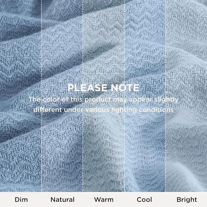 Bedsure GentleSoft 100% Cotton Blanket King Size for Bed - Breathable and Lightweight, Soft Cozy Textured Herringbone Woven Blanket for Summer, Light Blue, 108x90 inches