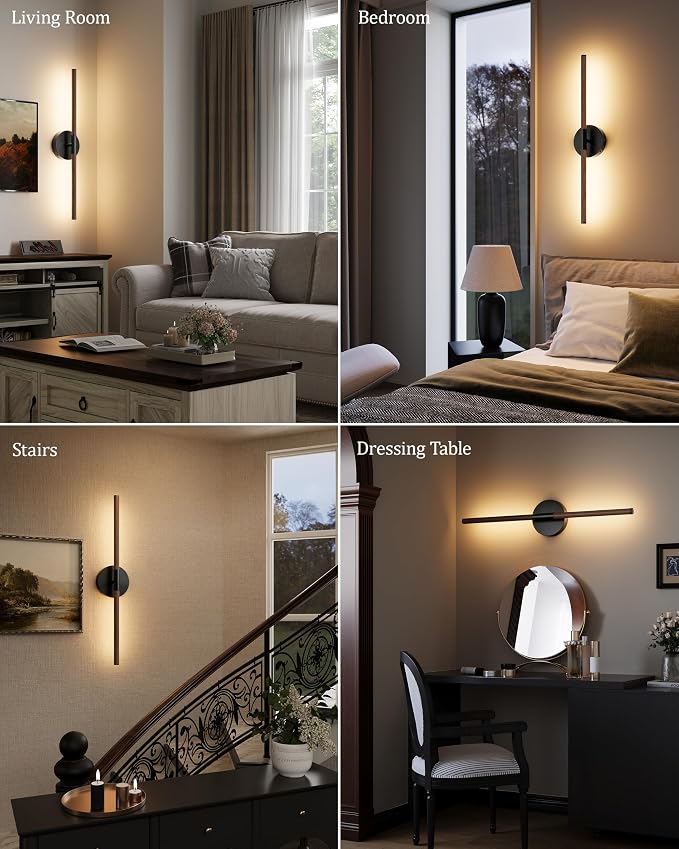 32" Battery Operated Wall Sconce Set of 2, 350° Rotating Lamp, Walnut Black | Wireless, 8000mAh Rechargeable Battery, Stepless Dimming, 3000K-6000K, Remote & Touch Control, Timer, Living Room, Bedroom