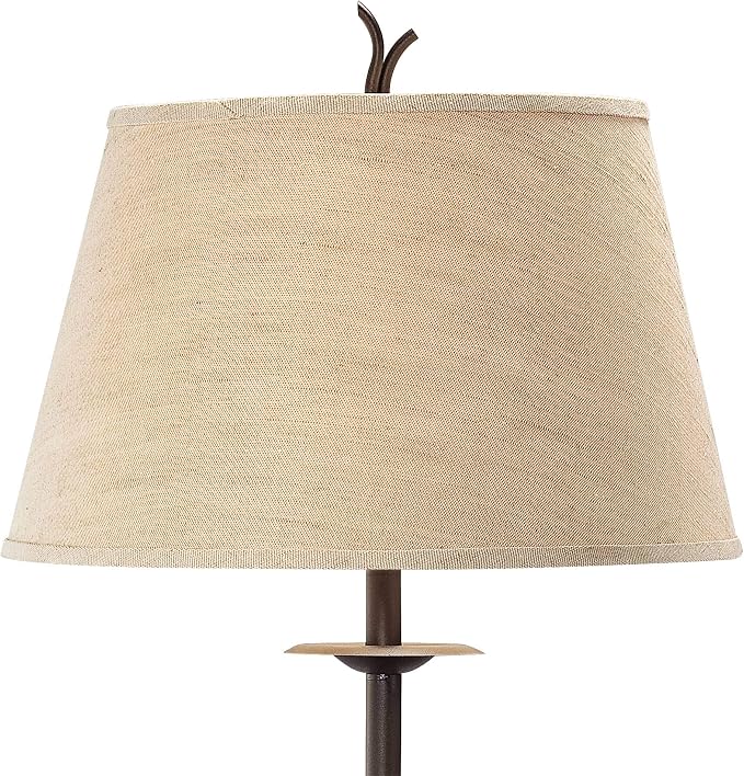 Twist 63 1/2" Metal and Walnut Tray Table Floor Lamp Living Room | Rustic Farmhouse Country Cottage Core with End 5 Wood Twisted Iron Base Brown Linen Fabric Tapered Drum Shade for Bedroom