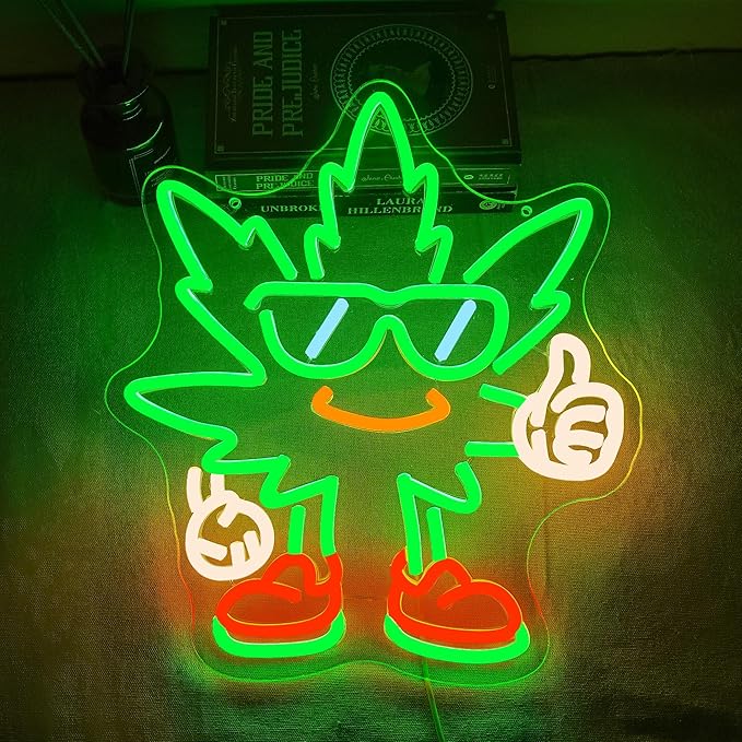 Leaf Weed LED Neon Sign Led Green Neon Lights for Wall Decor USB Light Up Sign Neon for Man Cave Living Room Pub Party & Gamer Room Decor Beer Bar Hotel Restaurant Unique Birthday Gift for Lover