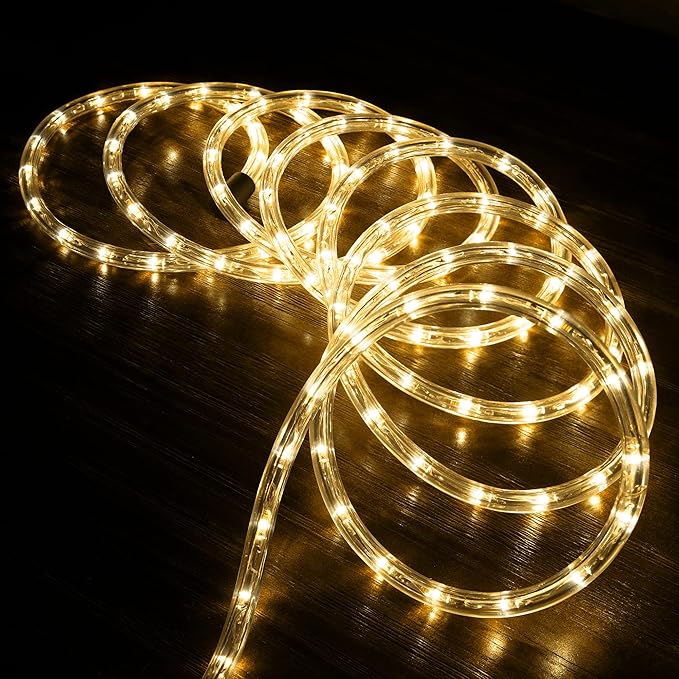 WYZworks 10ft LED Rope Lights, Permanent Outdoor Waterproof Connectable Flexible w/Clear PVC Tube, ETL Certified, Festive Holiday Christmas Lighting Garden Accent Lounge Terrace Decor - Warm White