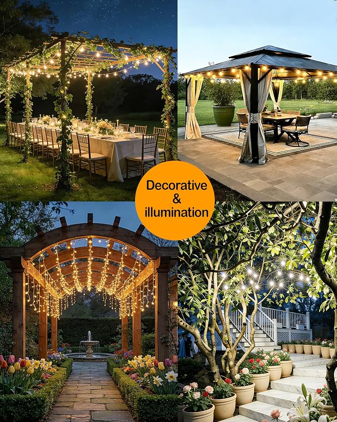 Gmnee 25FT Outdoor String Lights for Patio, Balcony & Porch – 16 LED Edison Bulbs (1.6FT Spacing), Dimmable Heavy-Duty Patio Lights for Backyard, Gazebo, Bistro, Party and Garden Decor (Plug in)