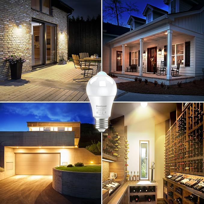 Motion Sensor Light Bulbs, 12W Motion Activated Dusk to Dawn Outdoor Light Bulb (100Watt Equivalent) A19 E26 3000K Warm White for Outdoor Indoor Front Door Porch Garage Basement Hallway, 3 Pack