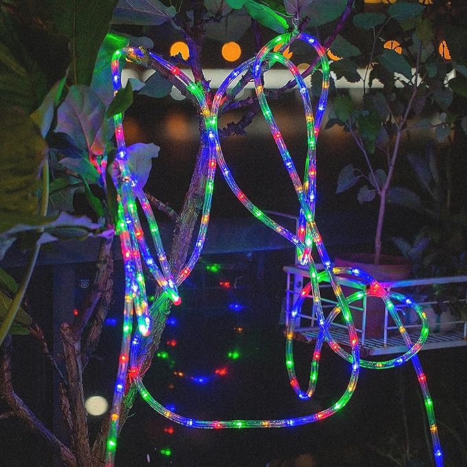 Waterproof LED Rope Lights, Connectable & Flexible with 8 Modes, Outdoor Lighting for Deck, Garden, Pool, Patio & Christmas Decor (Multicolor, 20ft)