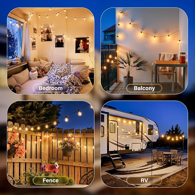100FT Outdoor String Lights with Remote, Waterproof Connectable Dimmable G40 Patio Lights with 40+2 Shatterproof Edison LED Bulbs Plug in, Hanging Light for Outside Backyard Deck Garage Decor