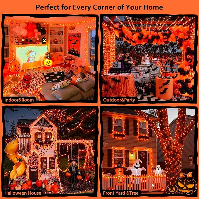 JMEXSUSS 300 LED Orange Lights for Halloween Indoor Outdoor Decor | 99FT Orange Christmas Lights Clear Wire Plug in for Fall Party RV Patio Yard Halloween Tree Decorations