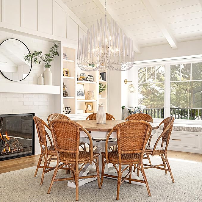 TOCHIC Modern Farmhouse Chandelier for Dining Room 36", Large Vintage White Wood Chandeliers Light for Living Room, Rustic Pendant Lighting Fixture Ceiling Hanging for Foyer Bedroom Entryway