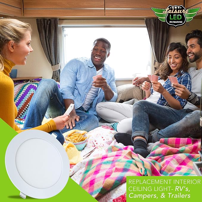 LeisureLED 5 Pack RV Boat Recessed Ceiling Light 720 Lumen Super Slim LED Panel Light DC 12V 5.75" 9W Full Aluminum Downlights 700 Lumen Warm (Warm White)