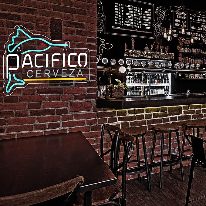 Pacific Neon Sign Beer Bar Cerveza Swordfish Art Man Cave Neon Light with Dimmable Switch LED Neon Signs for Bedroom Home Room Wall Artwork Decor