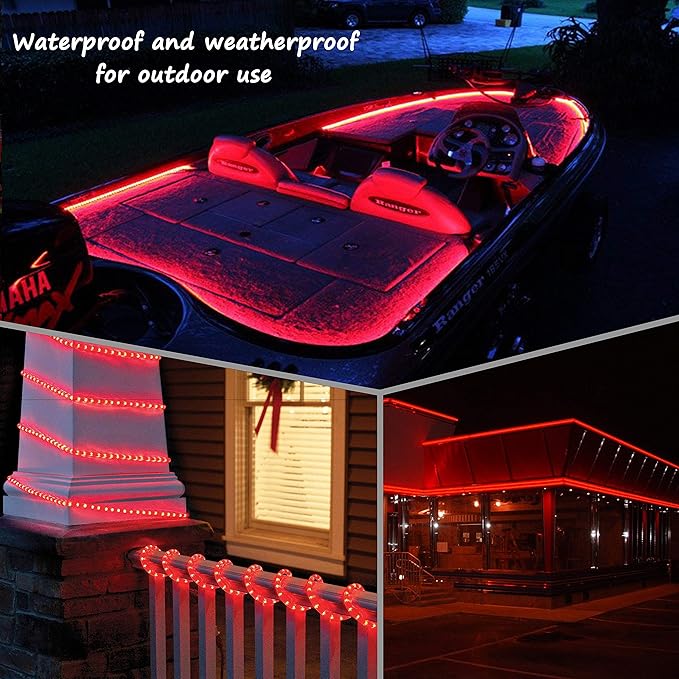 Rope Lights, 16Ft Waterproof Connectable Strip Lighting Red, Indoor Outdoor Mood Lighting for Home Christmas Holiday Garden Patio Party Decoration