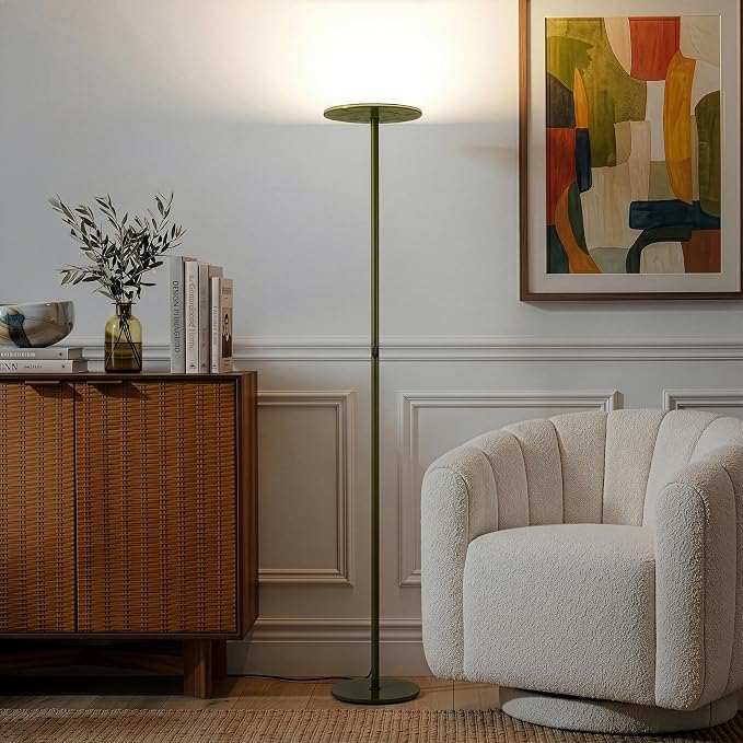 Brightech Sky LED Floor lamp, Torchiere Super Bright Floor Lamp for Living Room Decor & Office - Dimmable, Tall Standing Lamp with Warm Light for Bedroom & Reading - Green