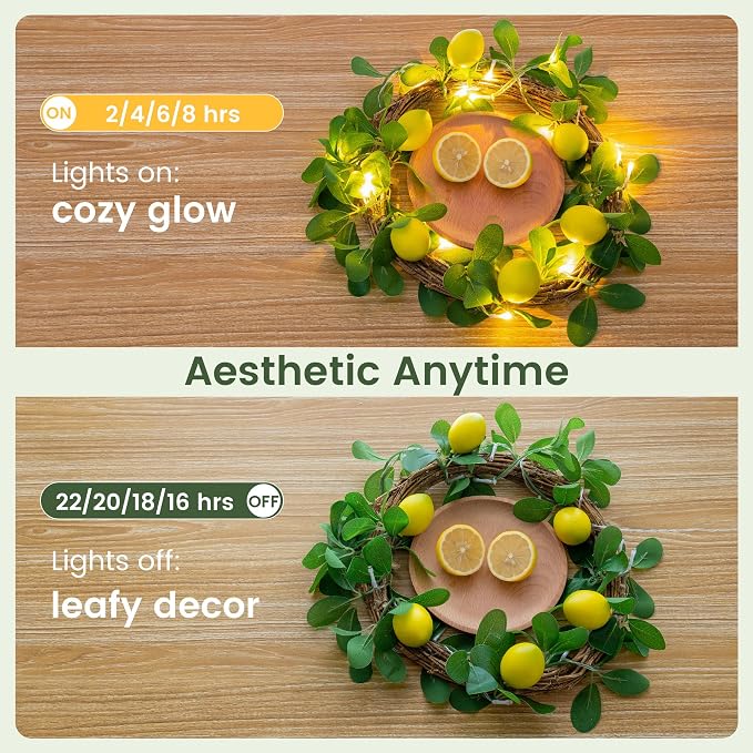 HEYFUNi 18 Led 6FT Lemon Garland Vine with Lights, USB & Battery Operated | Faux Lemon Vine with Remote, Timer, 8 Modes, 4 Brightness & Speed, Artificial Vine for Decoration, Mantel, Table,Summer Decor