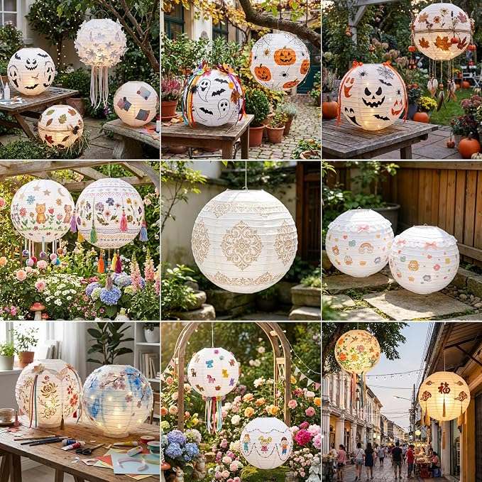10pcs White Paper Lanterns Party Decorations, 16in Large Chinese Round Paper Hanging Decorations Lanterns Jumbo Lamps for Home, Parties