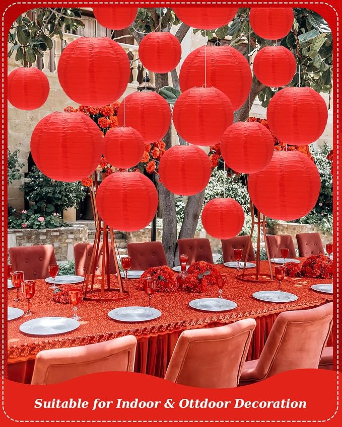 Treela 48 Pcs Paper Lanterns Party Decorations Round,Red